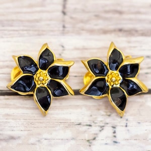 Vintage Black Orchid Clip On Earrings - CB14