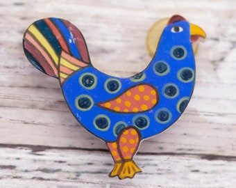 Vintage Polka Dots Ceramic Chicken Brooch - CB3