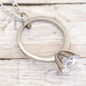 Vintage Delicate Diamond Ring Pendant Necklace 21 Inch - CB15