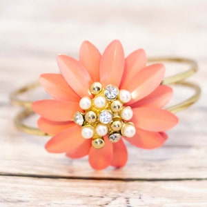 Vintage Pink Floral Elegant Rhinestones Bangle 7 inch - CB13