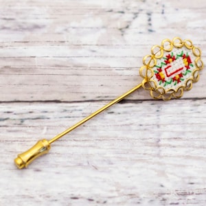Vintage Retro Pixel Initial &quot;J&quot; Floral Stick Pin - CB10