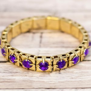 Vintage Purple Rhinestones Gold Tone Bracelet 8 inch - CB21