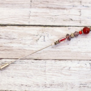 Vintage Crystal Red Beaded Hat Pin - CB6