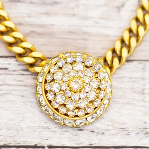 Vintage Victorian Elegant Rhinestones Circular Gold Tone Necklace 17 inch - CB15