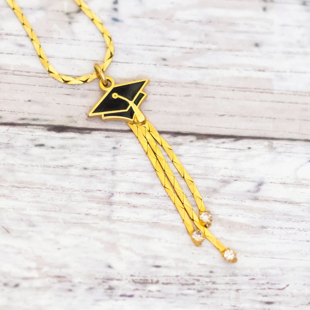 18 Inch, Vintage Graduation Cap Dangling Chains Rhinestone Gold Tone ...