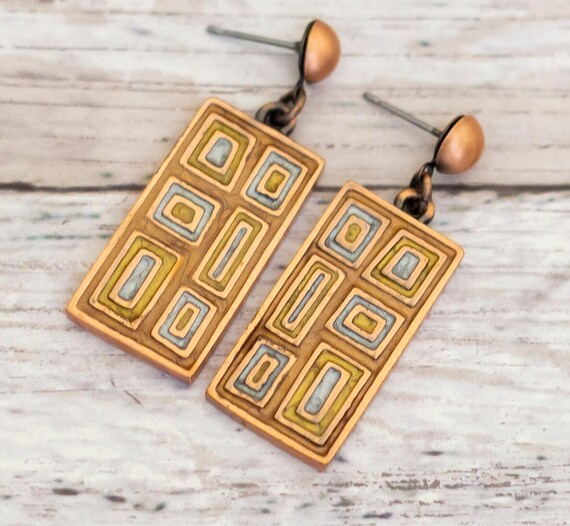 Vintage Geometric Rectangle Statement Dangle Earr… - image 1