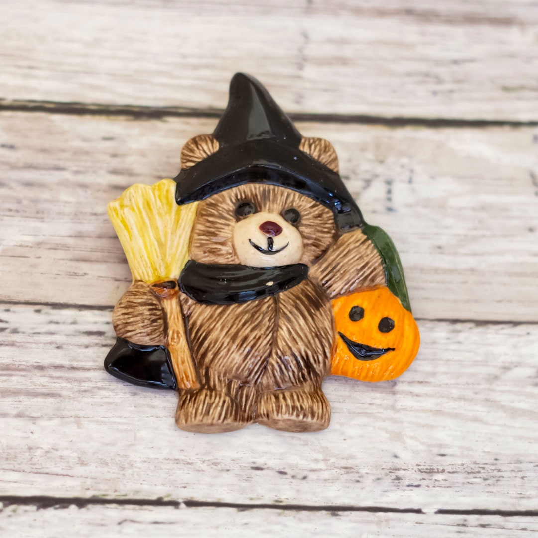 Vintage Cute Teddy Bear Witch Halloween Ceramic Brooch CB23 Etsy