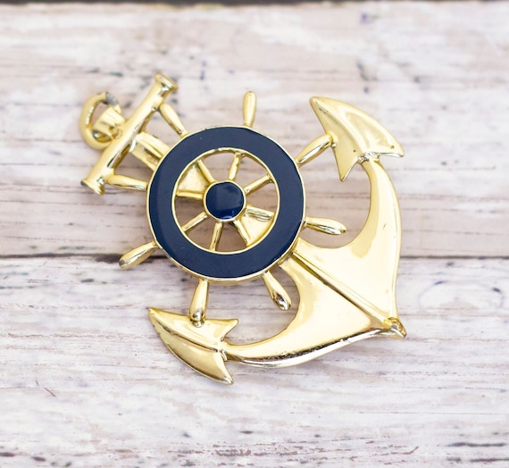 Vintage Nautical Anchor Sailor Gold Tone Brooch -… - image 1