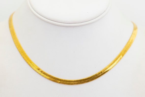 Vintage Gold Tone Herringbone Stylish Chain Neckl… - image 2