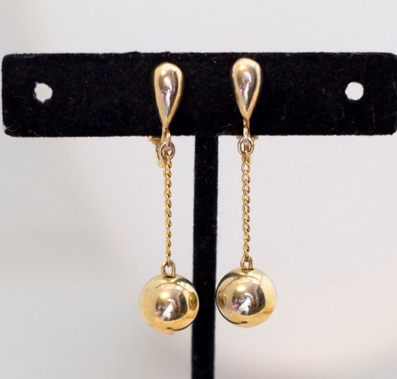 Vintage Dainty Sphere Simplistic Gold Tone Dangle… - image 1