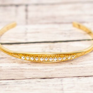 Vintage Rhinestone Line Gold Tone Cuff Bracelet 8 inch - CB16