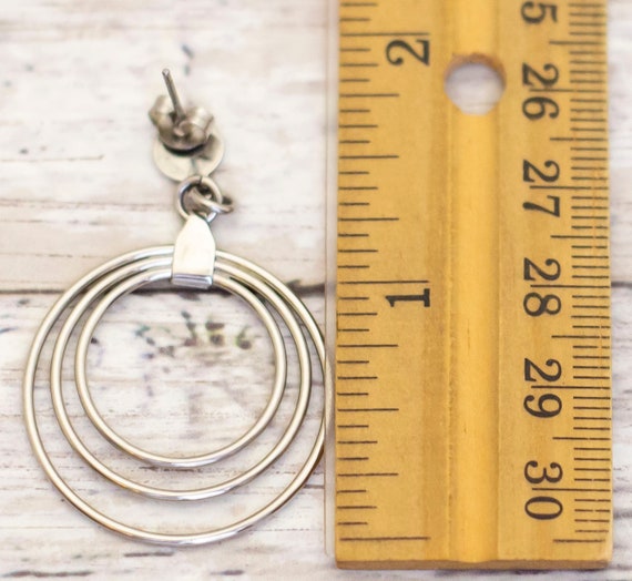 Vintage Silver Tone Multi Ring Elegant Dangle Ear… - image 2