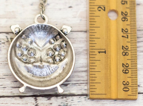 Vintage Silver Tone Intricate Owl Necklace 26 inc… - image 3