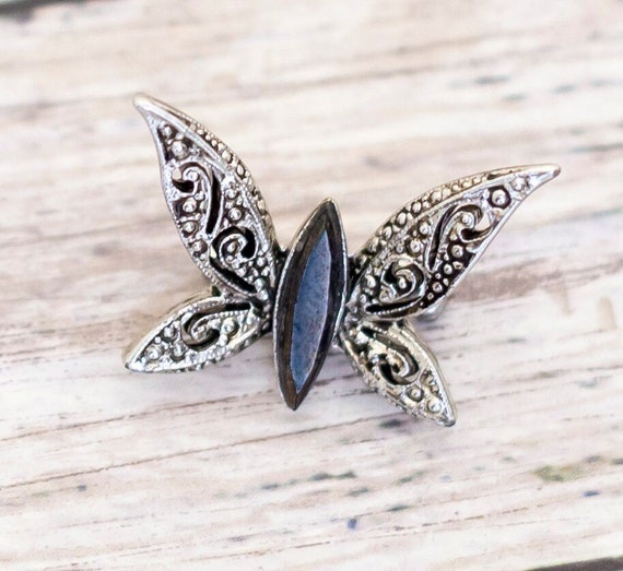 Vintage Art Deco Gothic Faux Gem Silver Tone Butt… - image 1