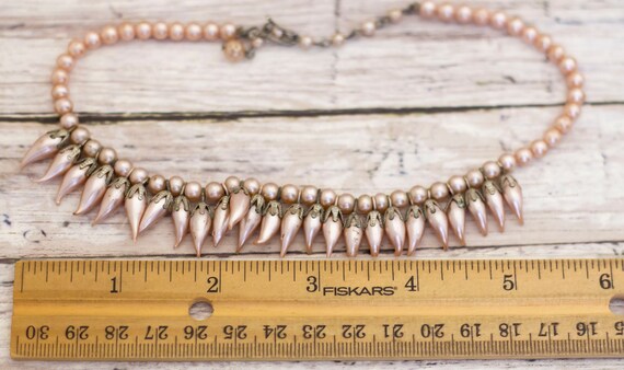 Vintage Pink Faux Pearls Choker Necklace 14 inch … - image 3