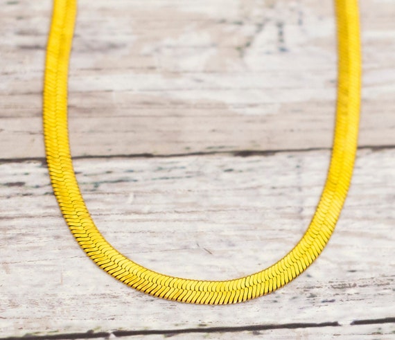Vintage Gold Tone Herringbone Stylish Chain Neckl… - image 1