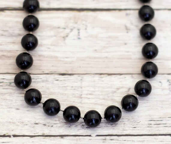 Vintage Black Spheres Elegant Beaded Necklace 22 … - image 1