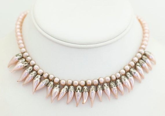 Vintage Pink Faux Pearls Choker Necklace 14 inch … - image 2