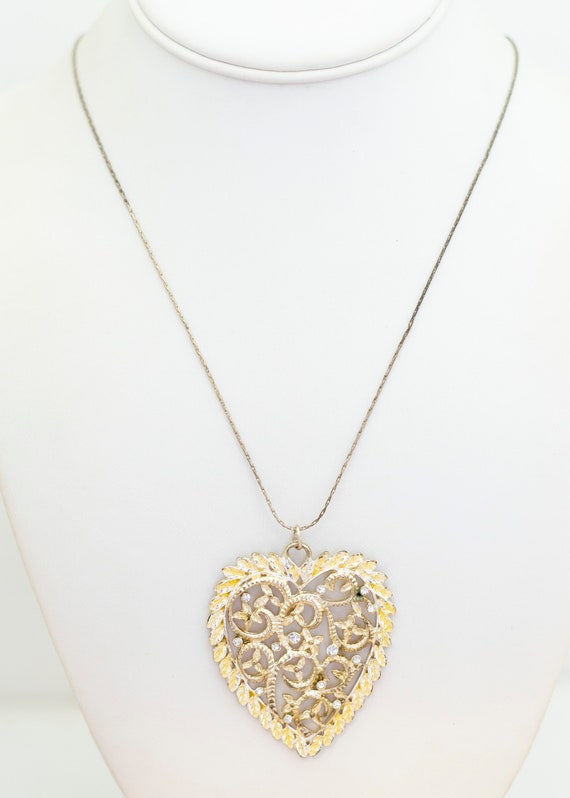 Vintage Gold Tone Art Nouveau Floral Heart Elven … - image 2