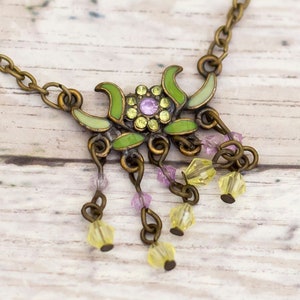 Vintage Lovely Floral Rhinestones Gold Tone Choker Necklace 16 inch - CB22