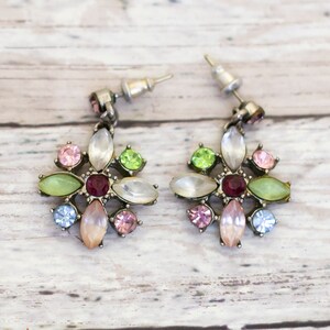 Vintage Art Deco Rhinestones Floral Dangle Earrings - CB8