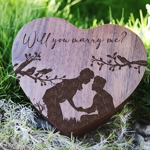Will Your Marry Me? Proposal Ring Box, Marry Me Engagement Ring Box, Wood Engraved Personalized Ring Box, Fall In Love Ring Box, Engraved