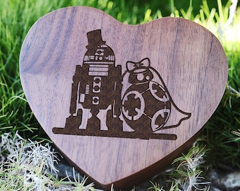 BB8 R2D2 Wedding Ring Box, Star Wars Robot Engraved Ring Box, Han Solo Ring Box, Star Wars Jewelry Box Tie Fighter X-Wing Box