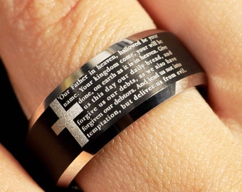 Religiöser Ring, christlicher Kreuzring, personalisierte Bibel Vers, der Lords Prayer Ring, religiöses Zitat Ehering, Sprüche Ring