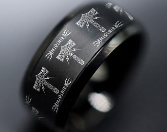 Viking Runes Wedding Band, Odin Nordic Ring, Viking Dragon Ring, Runic Wedding Ring, Runes Jewelry, Norse Mythology Ring, Elder Futhark Ring
