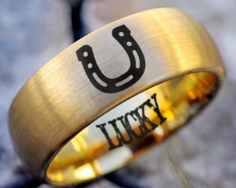 Horseshoe Wedding Band, Horseshoe Wedding Ring, Lucky Horseshoe Ring, Horse Lover Gift, Horse Animal Ring, Horse Print Ring, Equestrian Ring