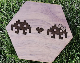 Space Gamer Alien Ehering Box, Pixel Herz Ring Box, Gamer Paar Holz Box Herz Stil Gamer Box, Gaming Hochzeit Vorschlag Geschenk