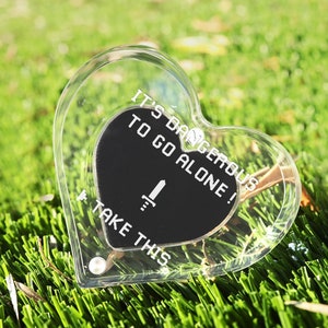 Its Dangerous To Go Alone Take Me With You! Heart Acrylic Ring Box, Pixel Heart Ring Box, Elf Gamer Clear Ring Box, Lets go Together