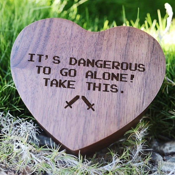 Its Dangerous To Go Alone Take This! Sword Ring Box, Pixel Heart Ring Box, Elf Gamer Wood Box Heart Style Gamer Box, Lets go Together
