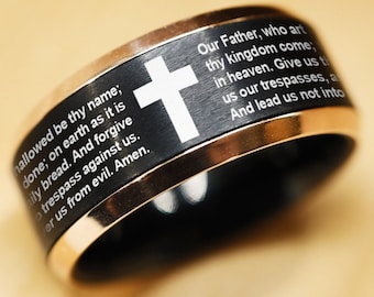 Our Father's Prayer Wedding Band, Our Lord's Prayer Wedding Ring, Chrstianity Ring, Religious God Jesús Christ Ring, Bible Verse Ring