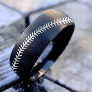 Black Baseball Jewelry, Baseball Pattern Ring, Baseball Wedding Band, Baseball Stitch Pattern, Baseball Stitch Ring, Baseball Gift for Men
