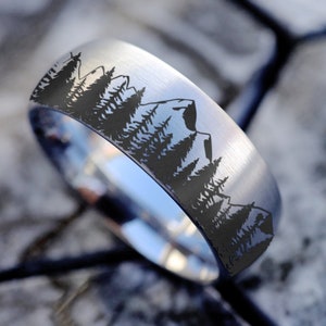 Nature Mountain Forest Wedding Band, Tree Forest Wedding Band, Mountain Ring, Avalanche Wedding Ring, Forest Wedding Band, Nature Ring