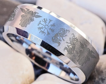 Viking Runes Wedding Band, Odin Nordic Ring, Viking Dragon Ring, Runic Wedding Ring, Runes Jewelry, Norse Mythology Ring, Elder Futhark Ring