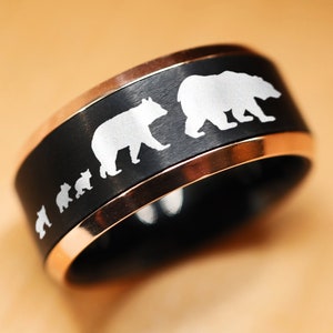 Mama Bear Wedding Band, Bear Wedding Ring, Bear Pack Ring, Mommy Brown Mother Bear Ring, Mother Grizzly Bear Gift Panda Koala Bear - 10mm