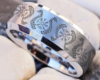 Viking Runes Wedding Band, Odin Nordic Ring, Viking Dragon Ring, Runic Wedding Ring, Runes Jewelry, Norse Mythology Ring, Elder Futhark Ring
