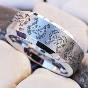 Viking Runes Wedding Band, Odin Nordic Ring, Viking Dragon Ring, Runic Wedding Ring, Runes Jewelry, Norse Mythology Ring, Elder Futhark Ring