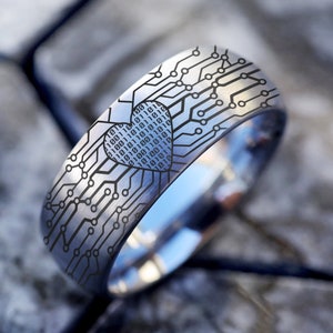 Binary Code Circuit Ring, Circuit Board Wedding Band, Circuit Board Wedding Ring, PC Board Ring, Nerd Gift, Geek Jewelry, Engineer Ring