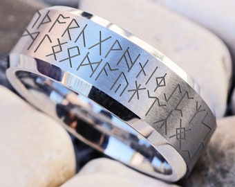 Viking Runes Wedding Band, Odin Nordic Ring, Viking Dragon Ring, Runic Wedding Ring, Runes Jewelry, Norse Mythology Ring, Elder Futhark Ring