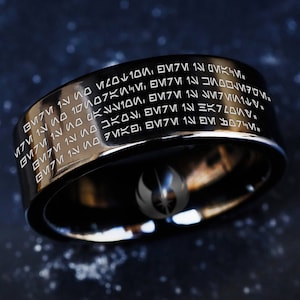 Star Wars Jedi Code Wedding Band, Jedi Order Code in Aurebesh, Star Wars Wedding Band,Star Wars Jedi Code Engagement Ring, Light Side Ring