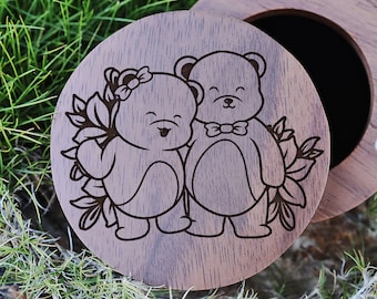 Mama Bear Papa Bear Ring Box, Bear Wedding Ring Box, Bear Chibi Jewelry Box, Bear Trinket Box, Cub Ring Box, Engraved Black Bear Ring Box