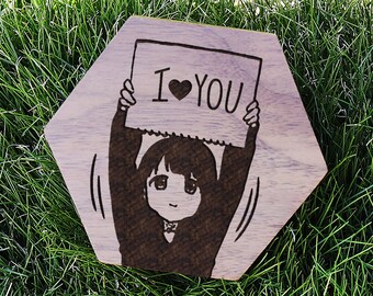 Anime Chibi Wedding Ring Box, Kawaii lLY Wedding Box, I Love You Wood Ring Box, Engraved Anime Proposal Bridesmaids Gift, Anime ring box