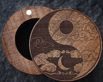 Sun Moon Ring Box, Sun and Moon Jewelry Box, Sun and Moon Proposal Box, Crescent Moon Engraved Wood Box, Sun Moon Jewelry Gift, Yin Yang Box