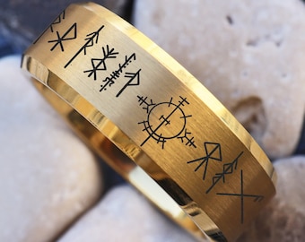 Viking Runes Wedding Band, Odin Nordic Ring, Viking Battle Ring, Runic Wedding Ring, Runes Jewelry, Norse Mythology Ring, Elder Futhark Ring