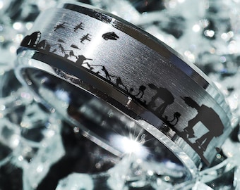 Star Wars Scene Wedding Band, Hoth Battle Scene Ring, Star Wars Fidget Spinner Ring, Spinning Ring, Silver Spinner Ring, Hoth Ring 8mm