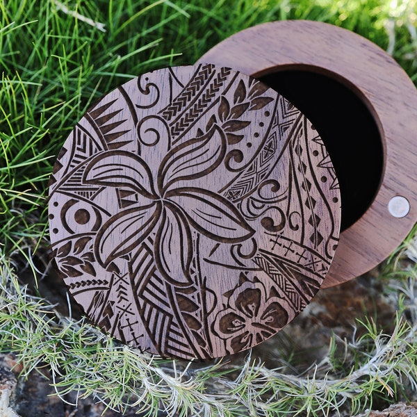 Tribal Ring Box, Polynesian Wedding Ring Box, Hawaiian Engraved Proposal Box, Hawaii Jewelry box, Hawaiian Print Trinket Box, Island Box