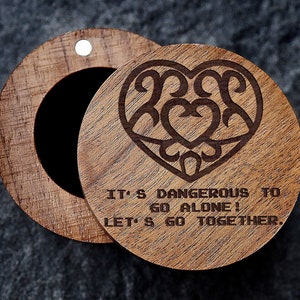 Its Dangerous To Go Alone Take This! Ring Box, Digital Pixel Heart Ring Box, Heart Wood Box Heart Style Gamer Box, Lets go Together